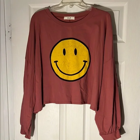 Zara Smiley Face Long Sleeve Top - Red and Yellow - Picture 2 of 4